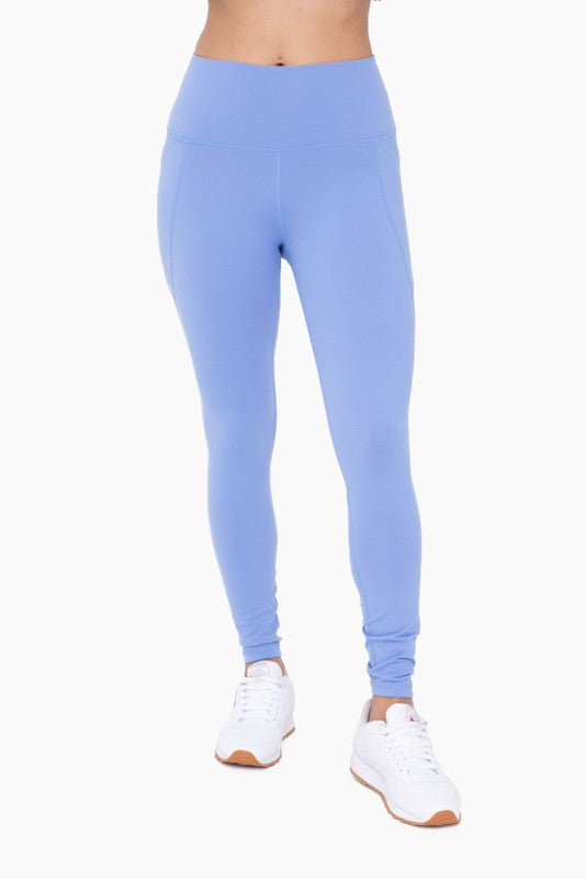 Tapered Band Essential Solid Highwaist Leggings Blue Fog S by Mono B | Fleurcouture