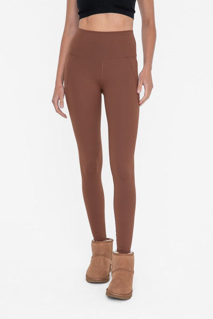 Tapered Band Essential Solid Highwaist Leggings COCOA DUST S by Mono B | Fleurcouture