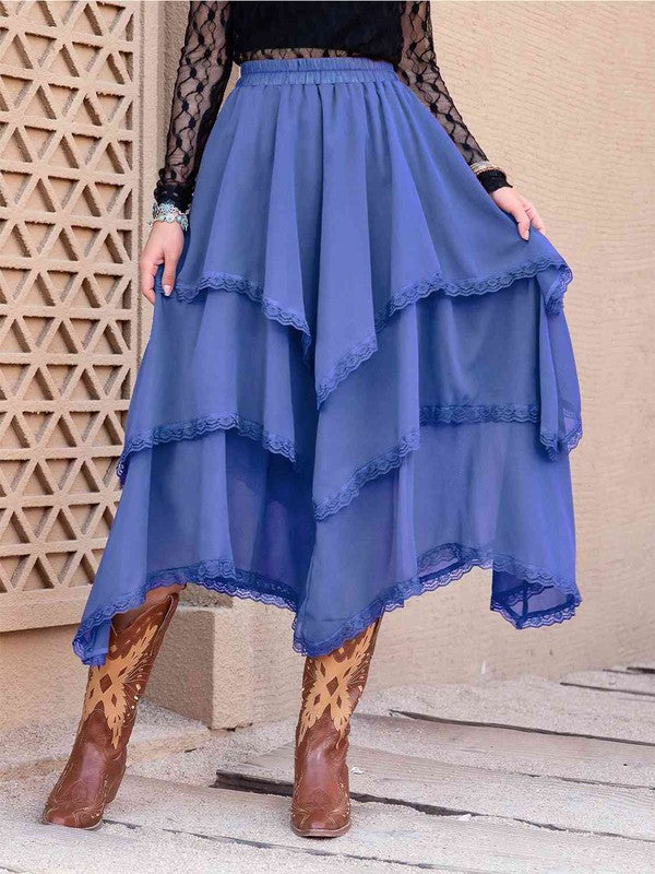 Tasha Tiered Midi Skirt Azure M by ClaudiaG Collection | Fleurcouture