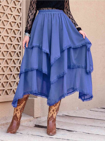 Tasha Tiered Midi Skirt Azure M by ClaudiaG Collection | Fleurcouture