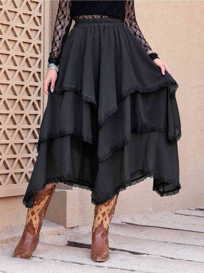 Tasha Tiered Midi Skirt Black M by ClaudiaG Collection | Fleurcouture