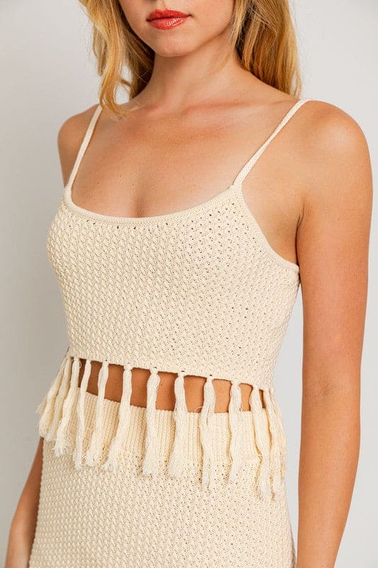 Tassel Detail Spaghetti Sweater Crop Top by LE LIS | Fleurcouture