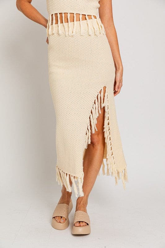 Tassel Detail Sweater Midi Skirt CREAM XS by LE LIS | Fleurcouture