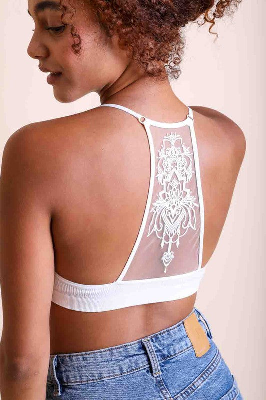 Tattoo Mesh Racerback Bralette White XS/S by Leto Accessories | Fleurcouture