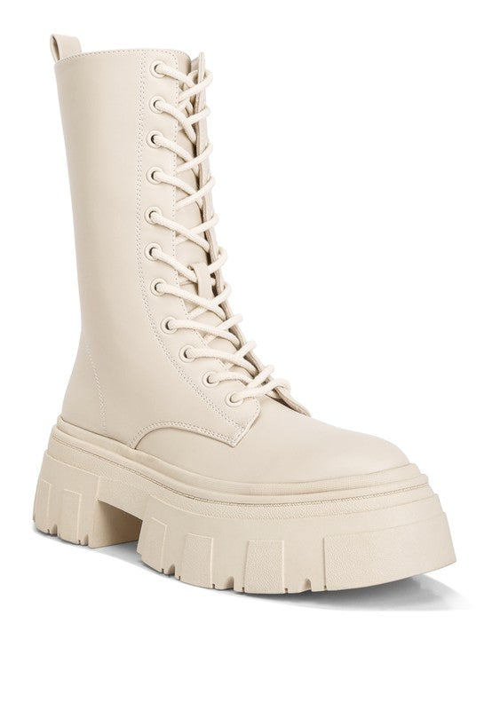 Tatum Combat Boots ECRU 5 by Rag Company | Fleurcouture