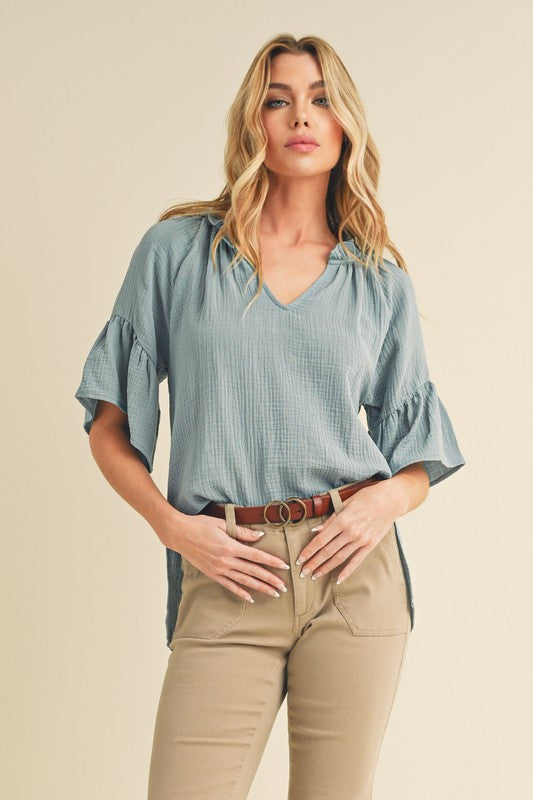Tes 3/4 Sleeve Ruffle Top S by Aemi + Co | Fleurcouture