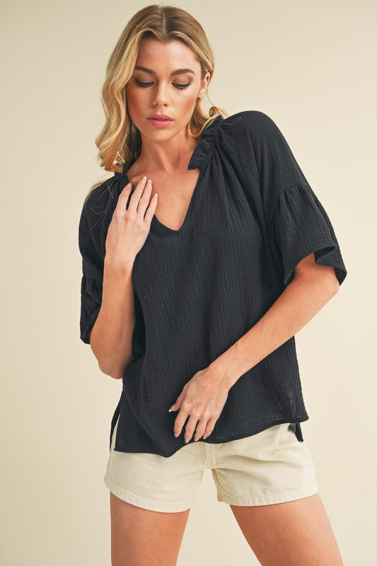 Tes 3/4 Sleeve Ruffle Top S by Aemi + Co | Fleurcouture