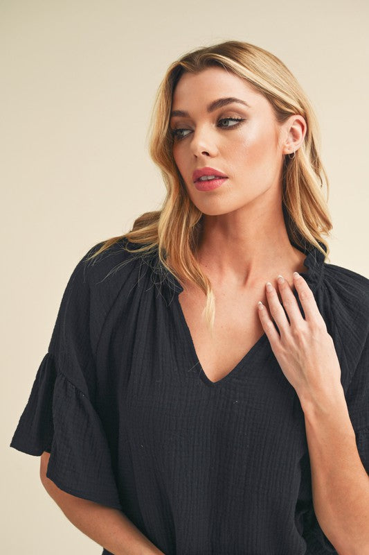 Tes 3/4 Sleeve Ruffle Top S by Aemi + Co | Fleurcouture