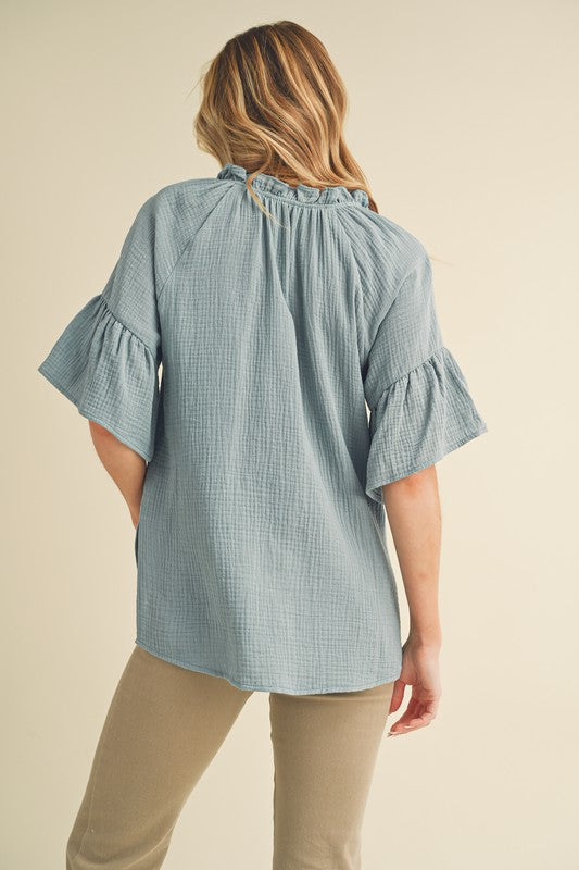 Tes 3/4 Sleeve Ruffle Top S by Aemi + Co | Fleurcouture