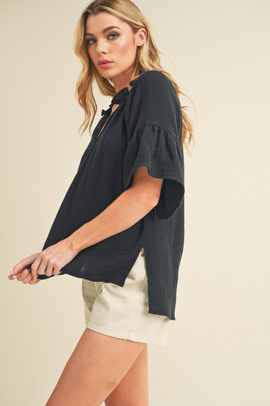 Tes 3/4 Sleeve Ruffle Top S by Aemi + Co | Fleurcouture