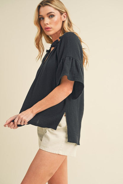 Tes 3/4 Sleeve Ruffle Top S by Aemi + Co | Fleurcouture