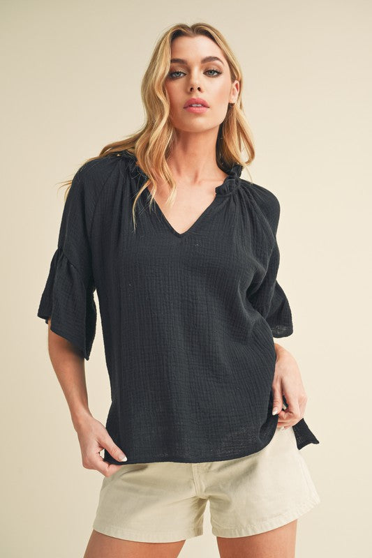 Tes 3/4 Sleeve Ruffle Top S by Aemi + Co | Fleurcouture