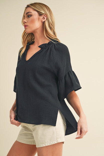 Tes 3/4 Sleeve Ruffle Top S by Aemi + Co | Fleurcouture