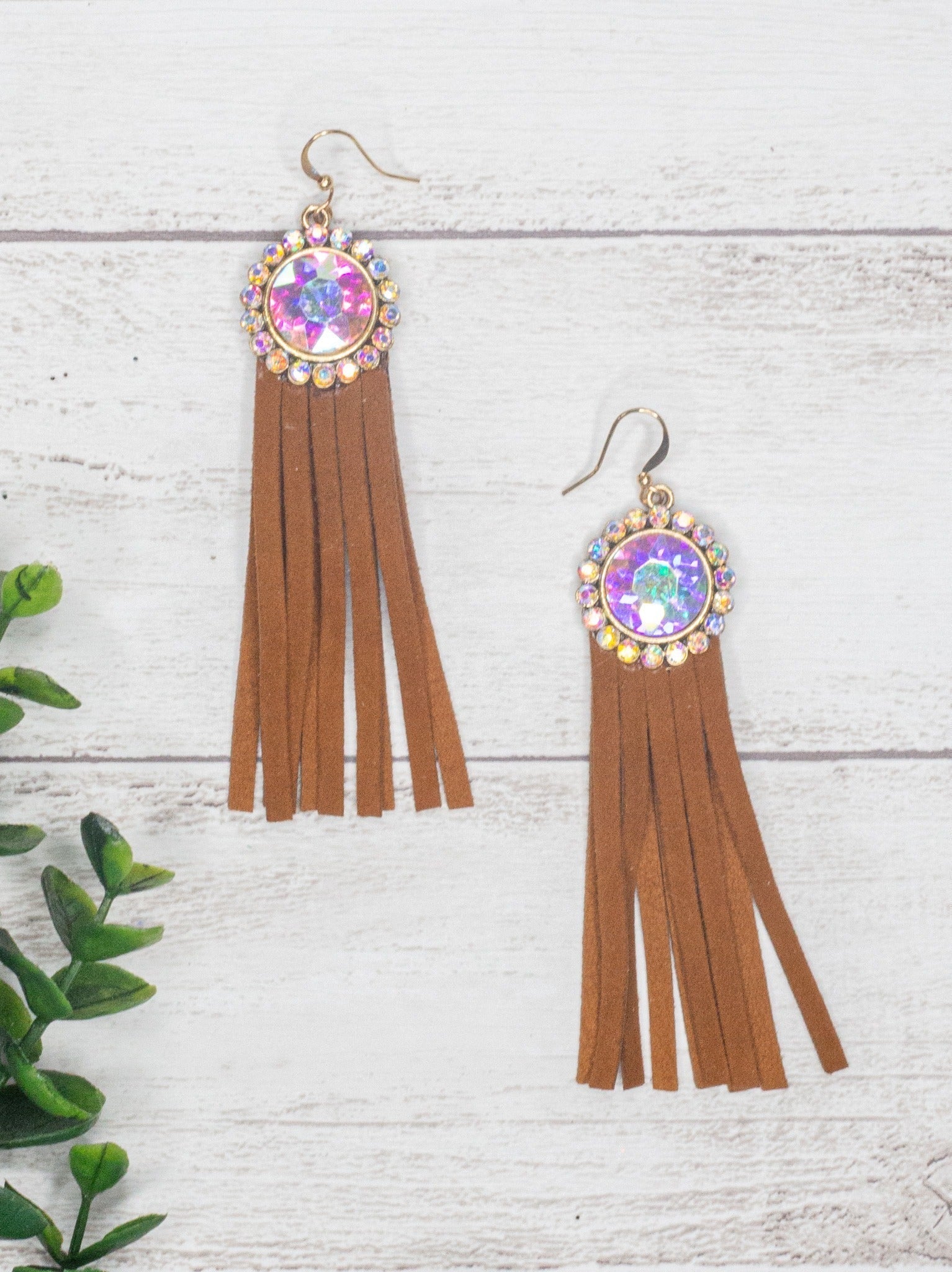 Texas Chica Floral Iridescent Crystal Brown Fringe Earrings Brown One Size Earrings by Southern Grace | Fleurcouture