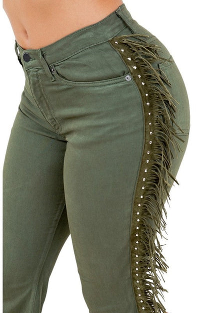 Texas Sun Bell Bottom in Olive olive by GJG Denim | Fleurcouture