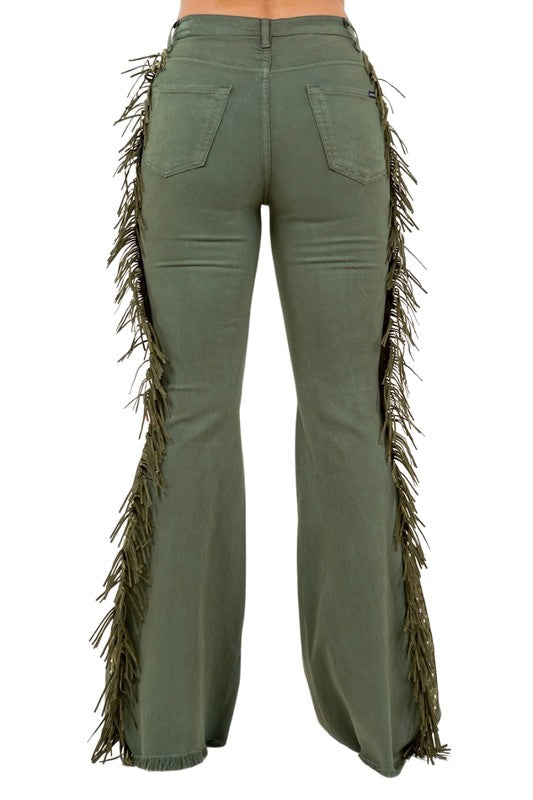 Texas Sun Bell Bottom Jean in Olive Olive by GJG Denim | Fleurcouture