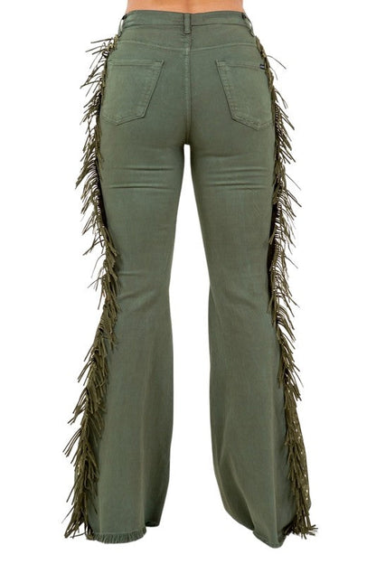 Texas Sun Bell Bottom Jean in Olive Olive by GJG Denim | Fleurcouture