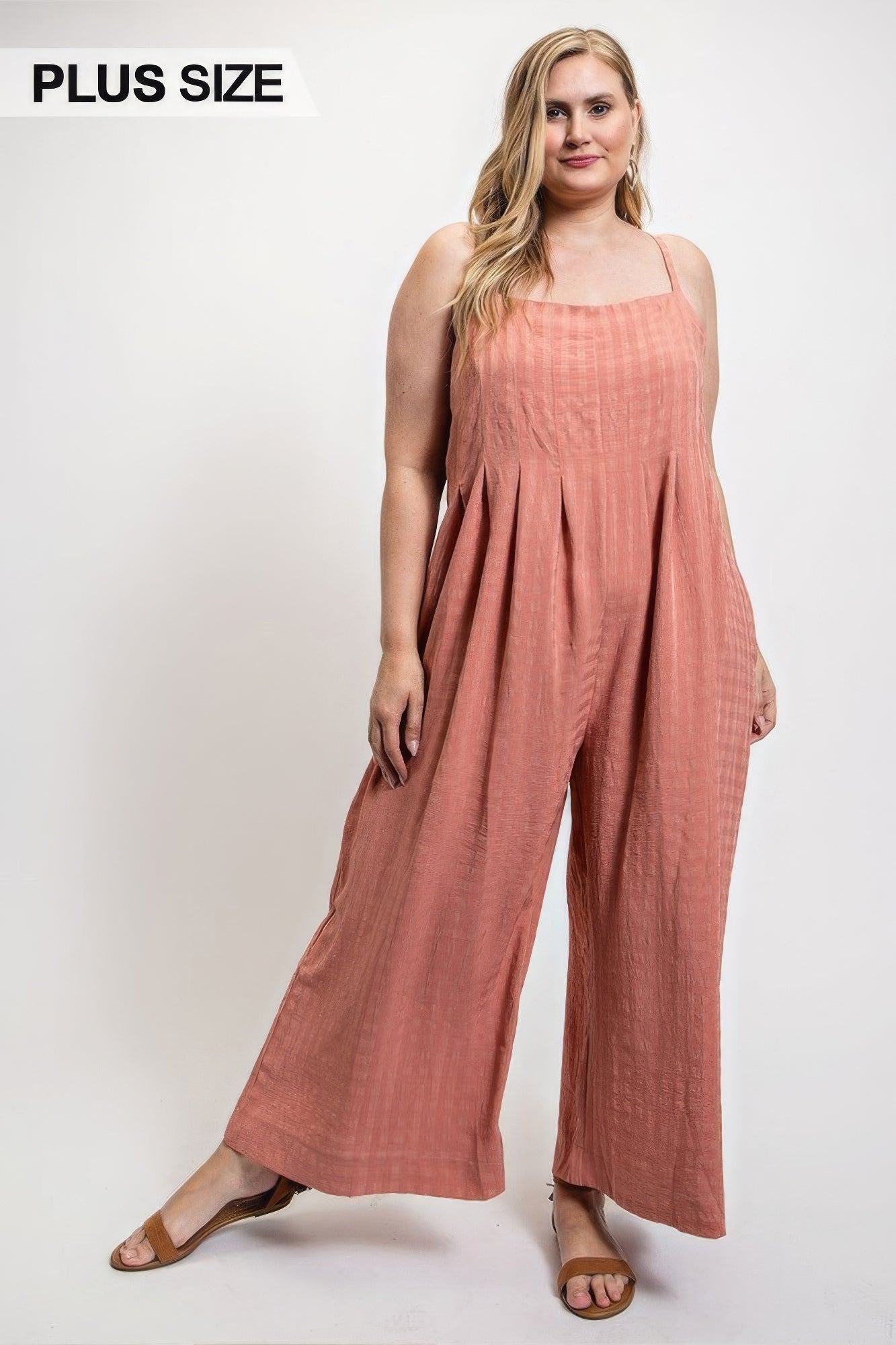 Texture Woven Sleeveless Jumpsuit With Side Button by Fleurcouture | Fleurcouture
