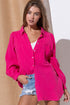 TEXTURED GAUZE BUTTON DOWN PUFF SLEEVES BLOUSE TOP Fuchsia S by Sweet Generis | Fleurcouture