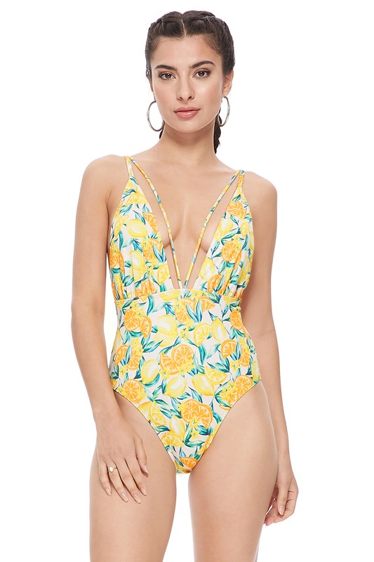 TEXTURED LEMON MESH ONE PIECE lemon print S by Beach Joy Bikini | Fleurcouture