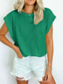 Textured Round Neck Cap Sleeve Blouse Green S Tops by Trendsi | Fleurcouture