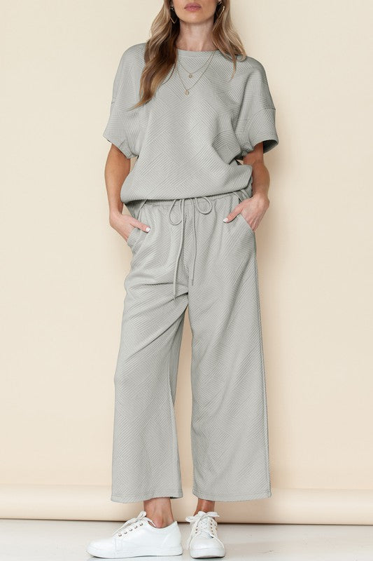 Textured T Shirt and Drawstring Pants Set by SHEWIN INC. | Fleurcouture