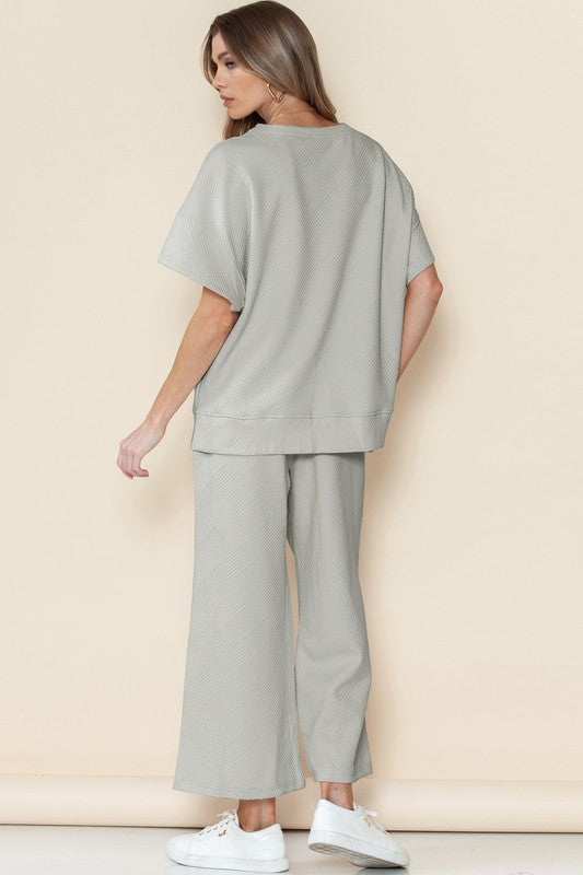 Textured T Shirt and Drawstring Pants Set by SHEWIN INC. | Fleurcouture