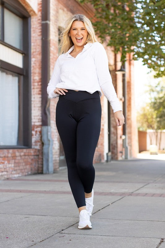 The Alexa High Waist Crossover Athleisure Leggings Black by Julia Rose | Fleurcouture