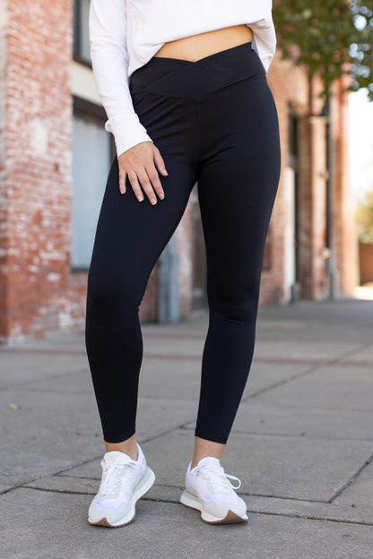 The Alexa High Waist Crossover Athleisure Leggings Black by Julia Rose | Fleurcouture