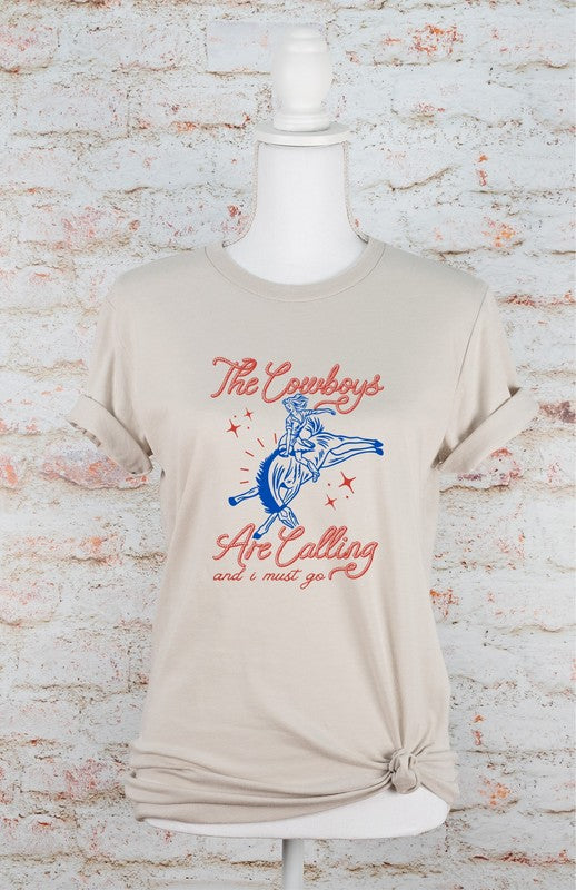 The Cowboys Are Calling and I Must Go Graphic Tee Heather Dust L by Ocean and 7th | Fleurcouture