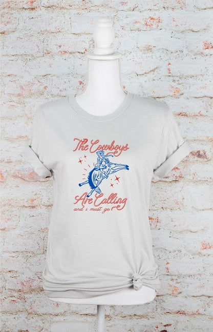 The Cowboys Are Calling and I Must Go Graphic Tee Silver L by Ocean and 7th | Fleurcouture