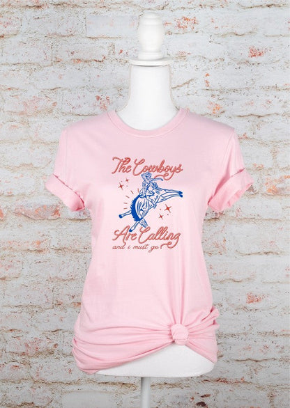 The Cowboys Are Calling and I Must Go Graphic Tee Soft Pink L by Ocean and 7th | Fleurcouture