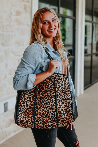 The Emma- Leopard Neoprene Bag Leopard 40cmx24x32 by Julia Rose | Fleurcouture