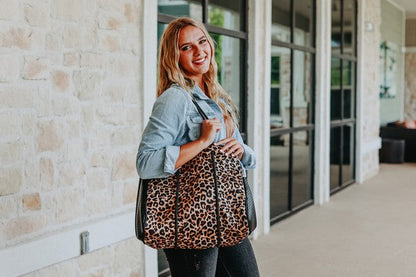 The Emma- Leopard Neoprene Bag Leopard 40cmx24x32 by Julia Rose | Fleurcouture