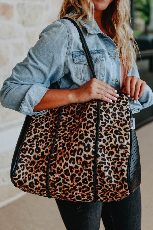 The Emma- Leopard Neoprene Bag Leopard 40cmx24x32 by Julia Rose | Fleurcouture