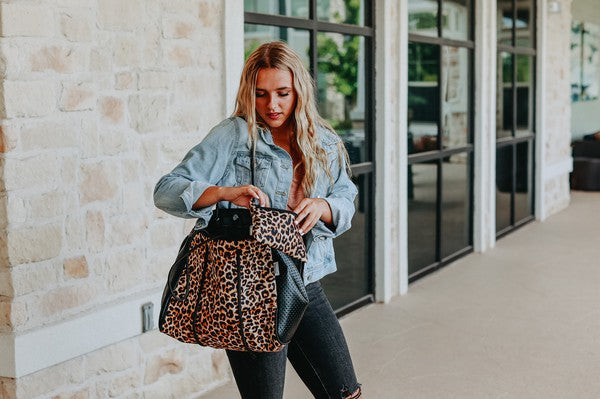 The Emma- Leopard Neoprene Bag Leopard 40cmx24x32 by Julia Rose | Fleurcouture