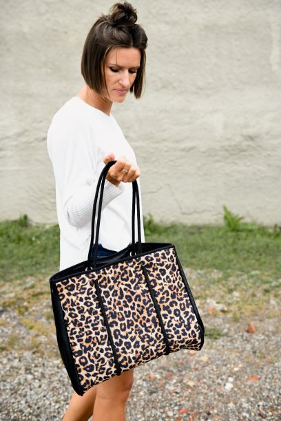 The Emma- Leopard Neoprene Bag Leopard 40cmx24x32 by Julia Rose | Fleurcouture