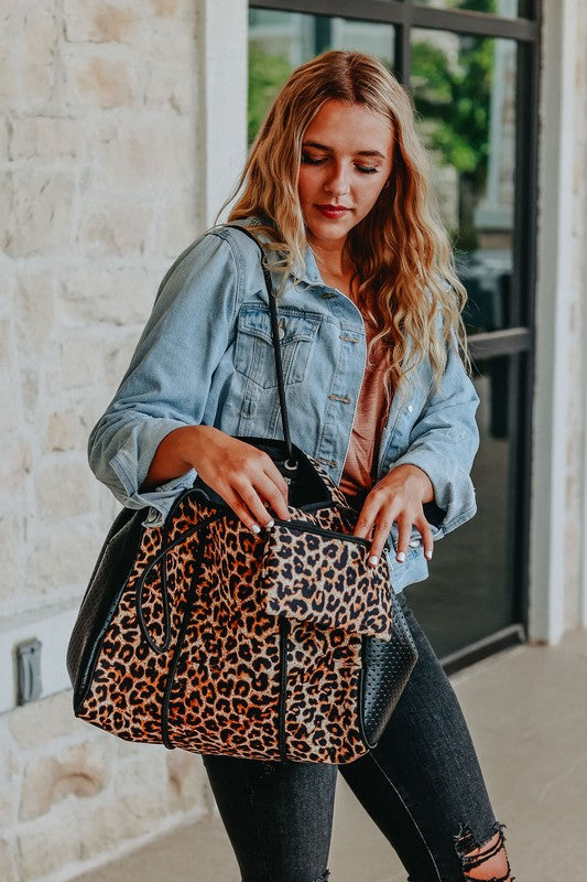 The Emma- Leopard Neoprene Bag Leopard 40cmx24x32 by Julia Rose | Fleurcouture