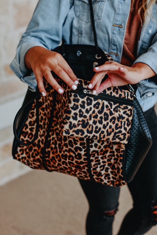 The Emma- Leopard Neoprene Bag Leopard 40cmx24x32 by Julia Rose | Fleurcouture