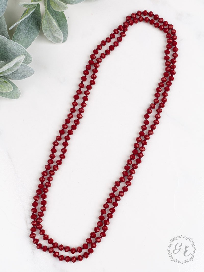 The Essential 60" Double Wrap Beaded Necklace, Crimson 8mm Red One Size Necklace by Southern Grace | Fleurcouture