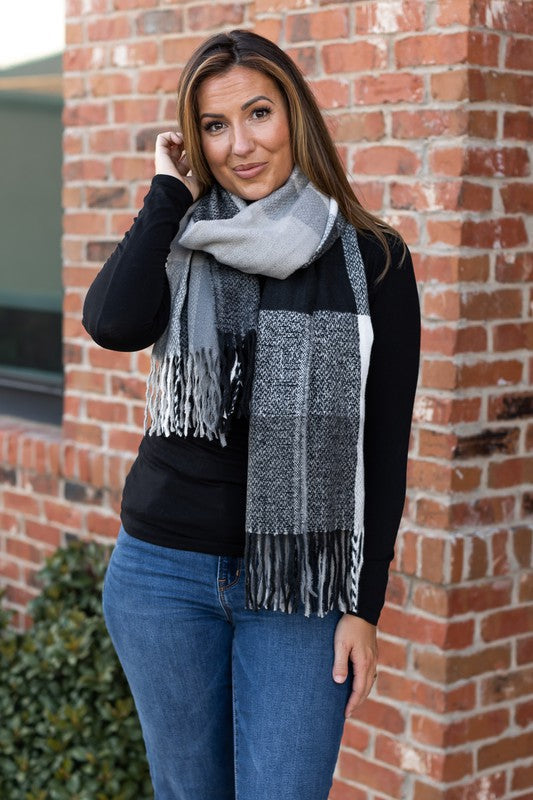 The Fallon Colorful Plaid Scarf Gray and Black OneSize by Julia Rose | Fleurcouture