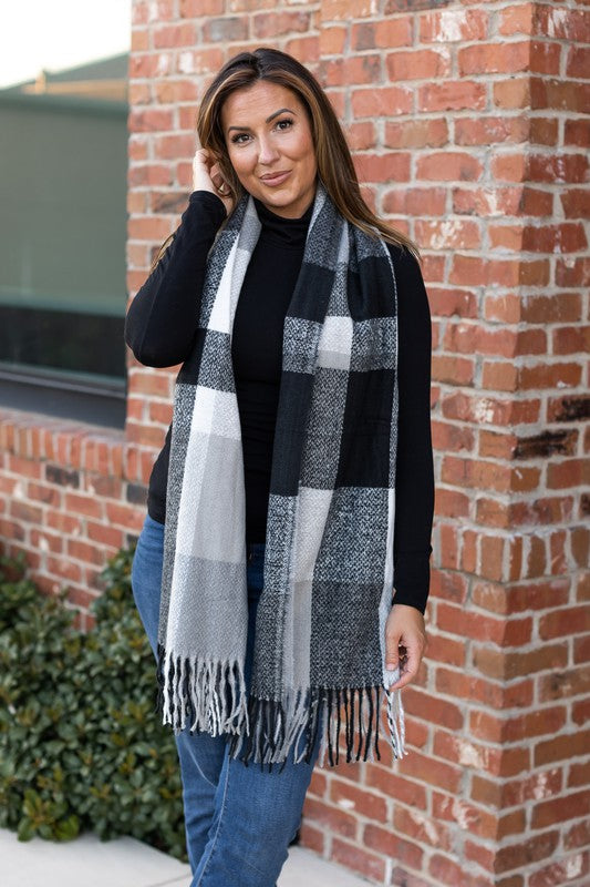 The Fallon Colorful Plaid Scarf Gray and Black OneSize by Julia Rose | Fleurcouture