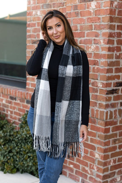 The Fallon Colorful Plaid Scarf Gray and Black OneSize by Julia Rose | Fleurcouture