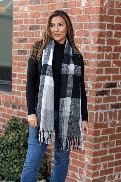 The Fallon Colorful Plaid Scarf Gray and Black OneSize by Julia Rose | Fleurcouture