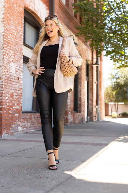 The Farah High Waisted Faux Leather Leggings Black by Julia Rose | Fleurcouture