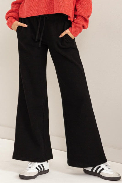 The Feelin Cute Mid-Rise Drawstring Wide Leg Pants BLACK by HYFVE | Fleurcouture