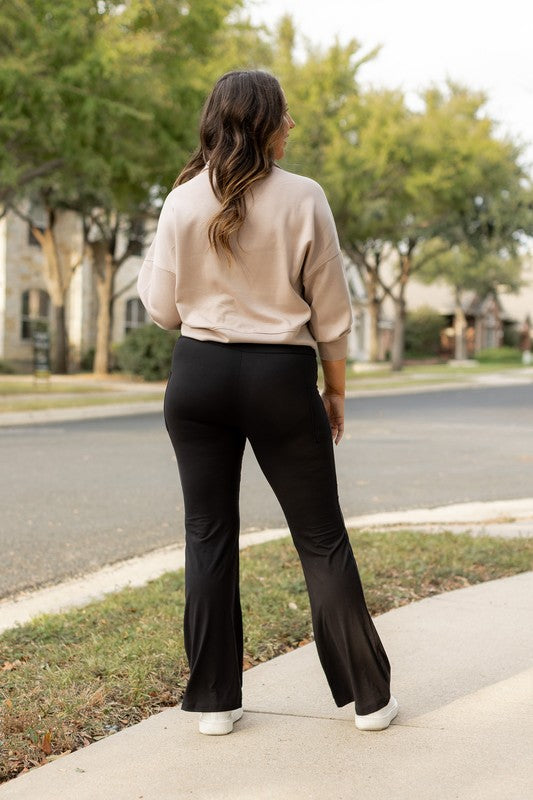 The Liz - Crossover Bootcut Leggings with Pockets Black by Julia Rose | Fleurcouture