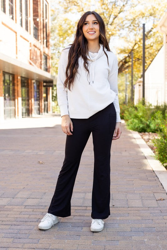 The Liz - Crossover Bootcut Leggings with Pockets Black by Julia Rose | Fleurcouture