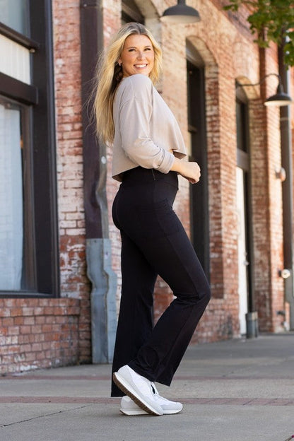 The Liz - Crossover Bootcut Leggings with Pockets Black by Julia Rose | Fleurcouture