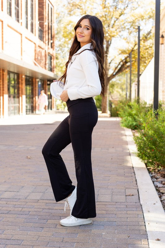 The Liz - Crossover Bootcut Leggings with Pockets Black by Julia Rose | Fleurcouture